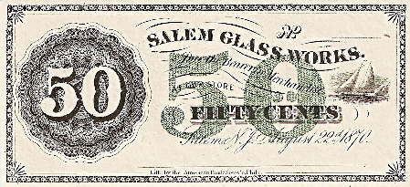 Salem Glass Works company store "script"; click to enlarge.
