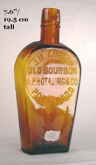 Pint shoo-fly amber flask; click to enlarge.