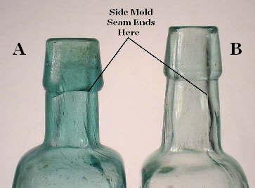 Close-up of the neck and finish of the Hall's Balsam bottles.